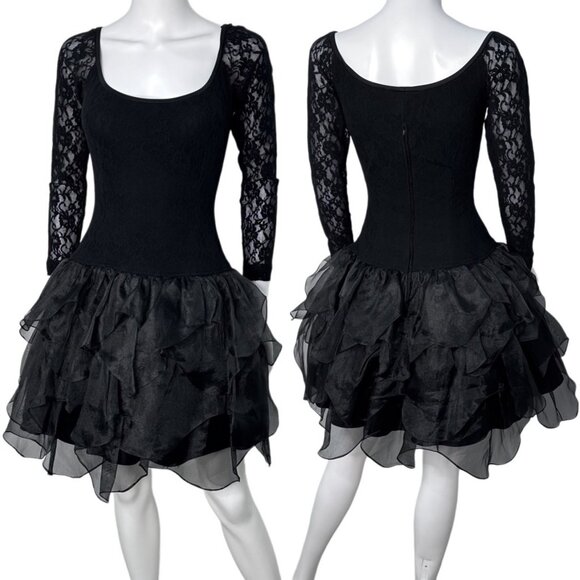 Tadashi Shoji Vintage Drop Waist Scoop Neck Lace Detail Mini Dress Womens Size S - Picture 2 of 15
